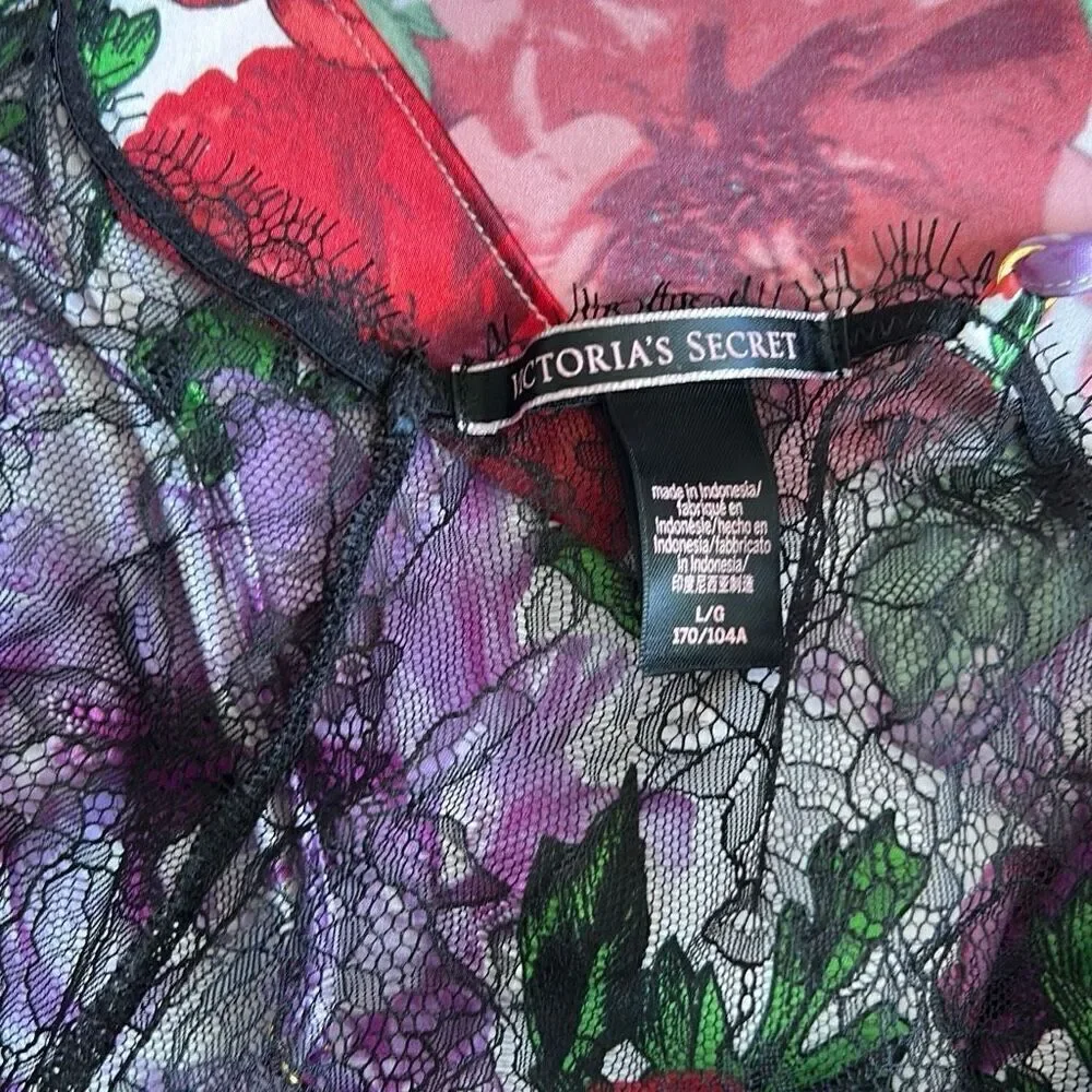 Victoria’s Secret Lace and Floral Cross Back Sheer Top Nightgown Camisole Size L